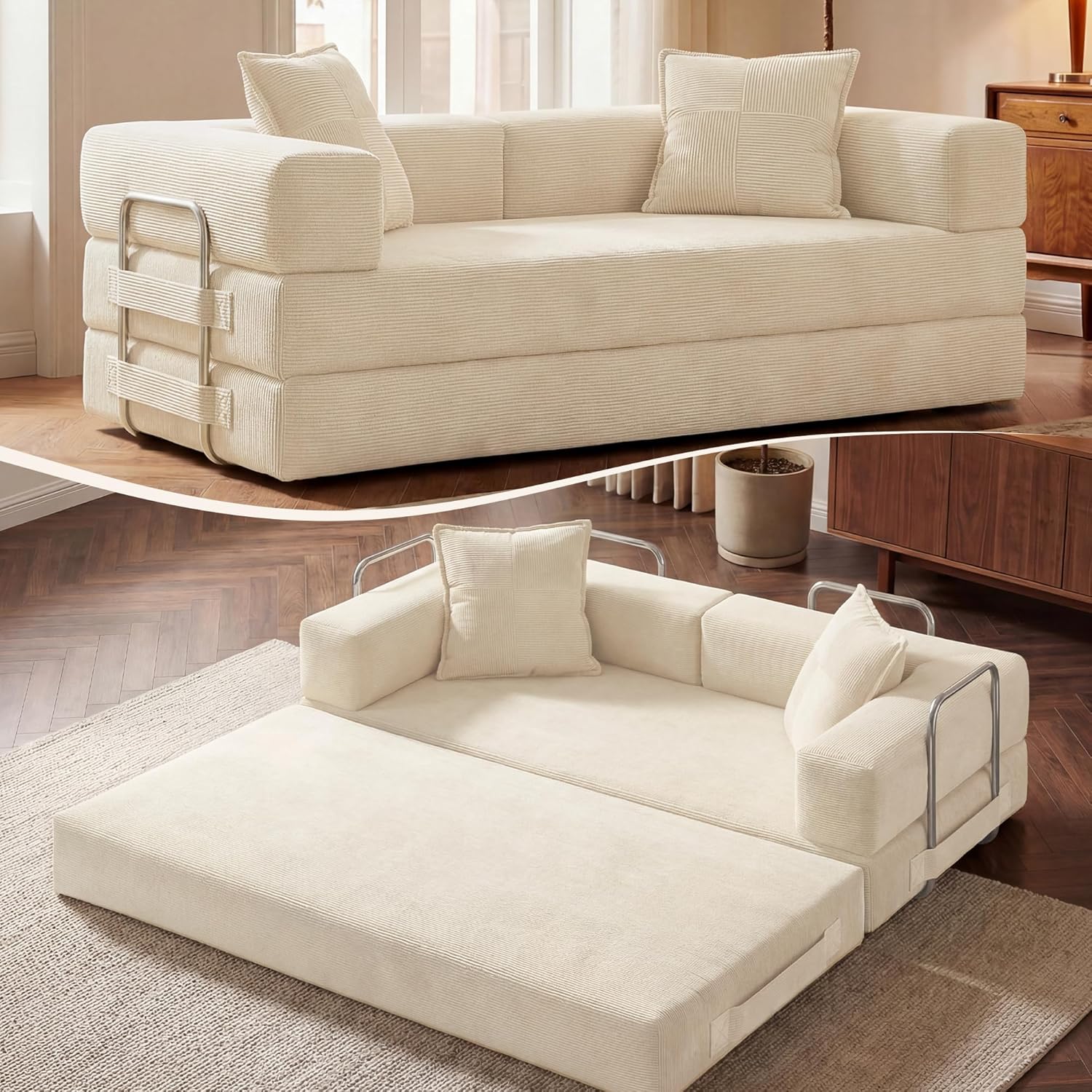 78 Inch Convertible Sofa Bed, 5-in-1 Futon Sofa Bed Pull Out Couch