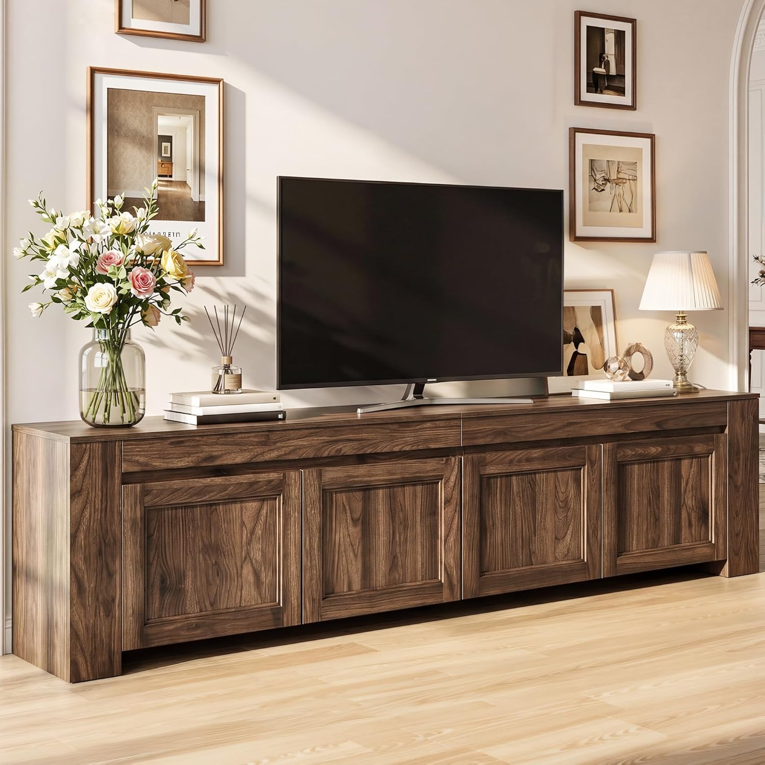 YITAHOME 80 inch TV Stand for up to 90 inch TVs, Farmhouse Entertainment Center with Storage