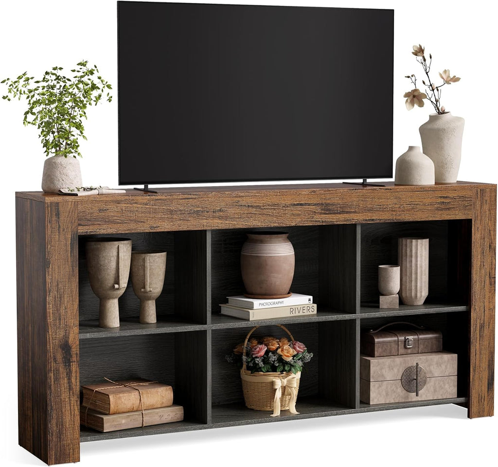 LITTLE TREE TV Stand with Storage, 63-Inch Entertainment Center with Shelves, Modern