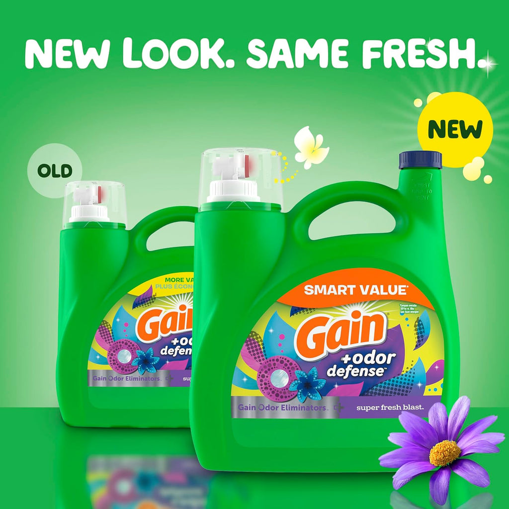 Gain + Odor Defense Liquid Laundry Detergent, Super Fresh Blast Scent