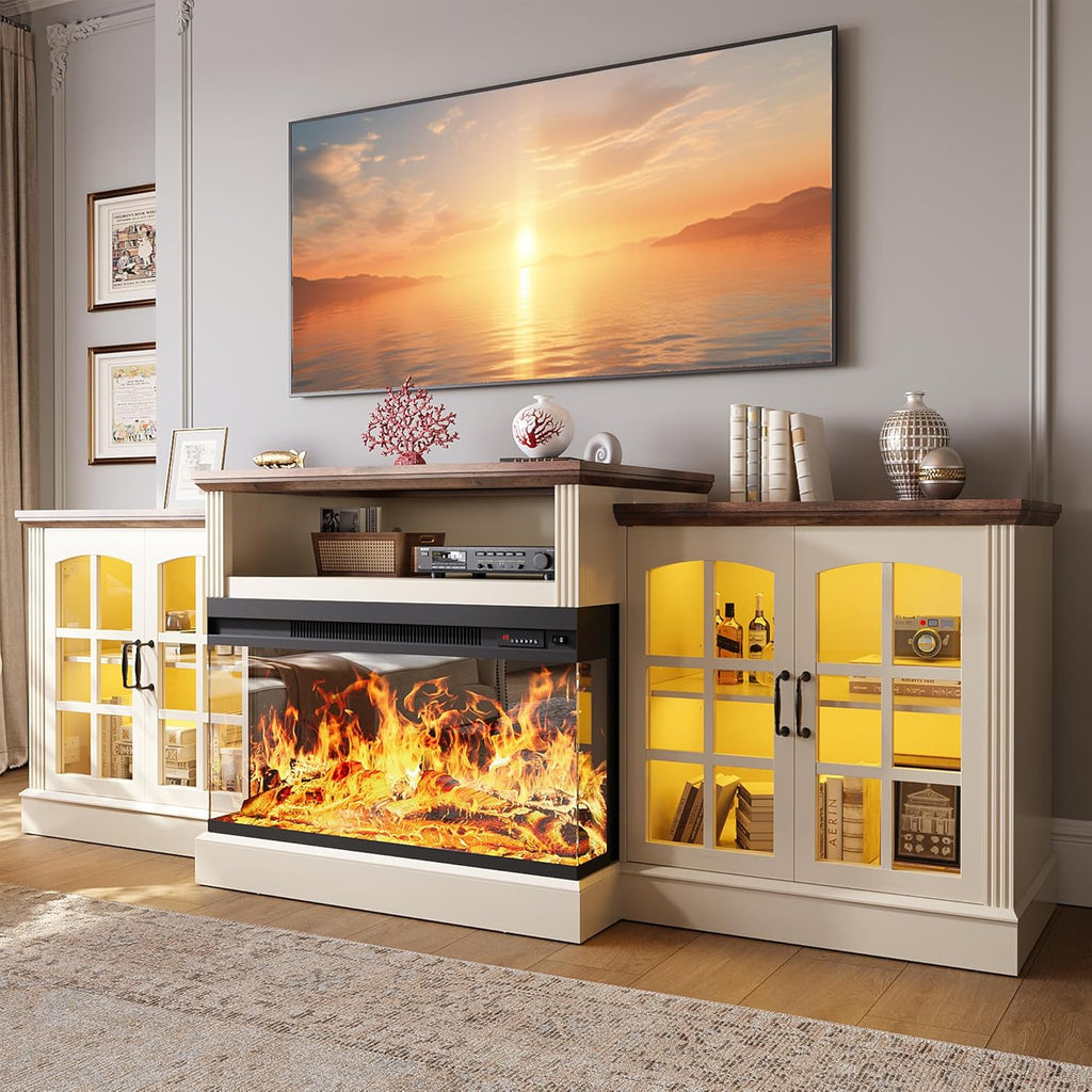 97" Fireplace TV Stand with 36" Electric Fireplace, Farmhouse Entertainment Center for TVs up to 100"