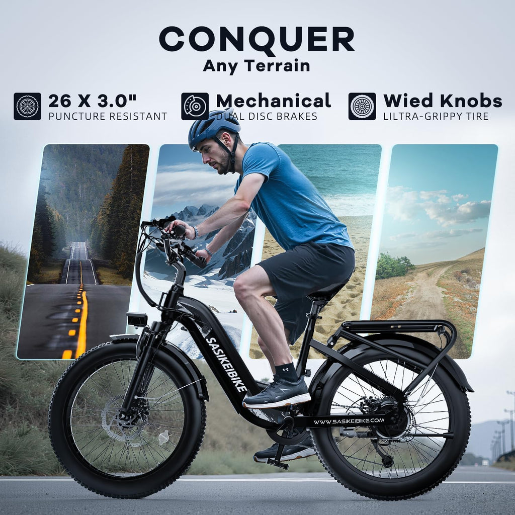 SASIKEIBIKE 1500W Electric Bike for Adults 24"Fat Tire for Commute&Mountain