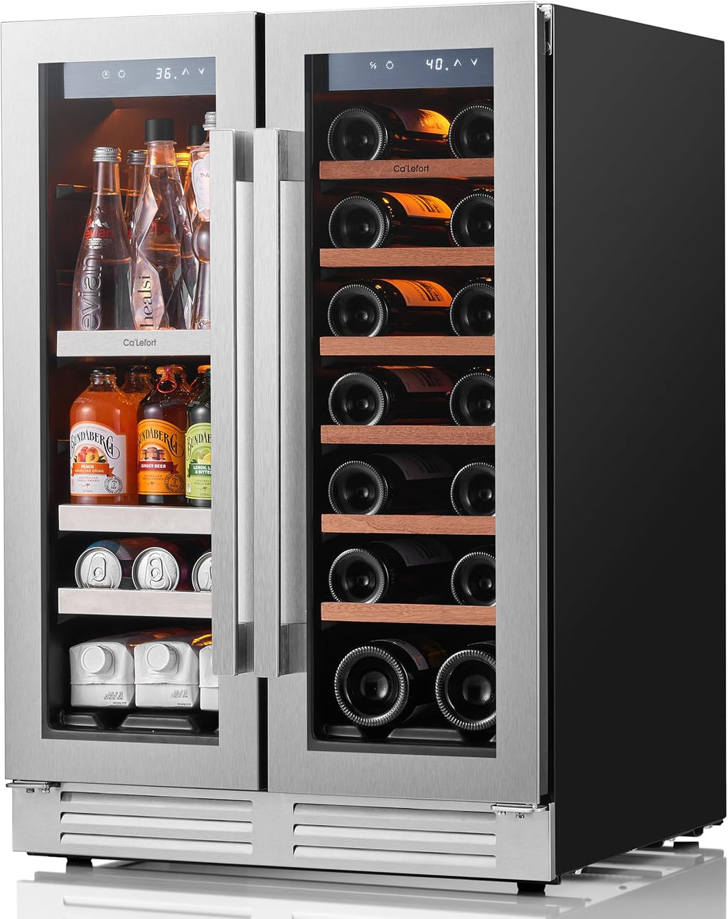 Ca'Lefort 24in Wine Fridge & Beverage Refrigerator with 3 Color LED Lights, Independent Dual Temp Zone Mini Fridge