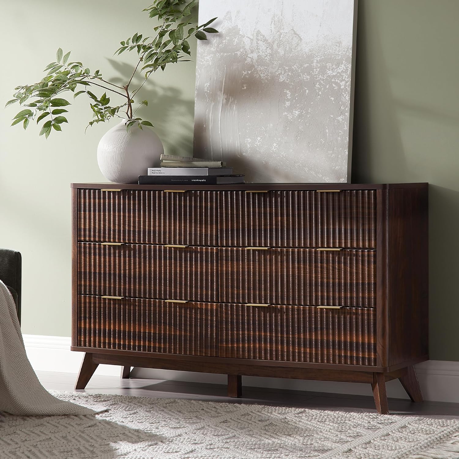 T4TREAM Fluted 6 Drawers Dresser, 54" Wide Modern Chest of Drawers