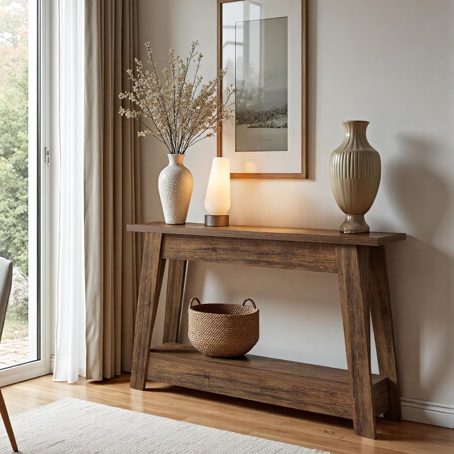 Tribesigns 41.3-Inch Farmhouse Entryway Table, 2-Tier Narrow Console Table Behind The Couch