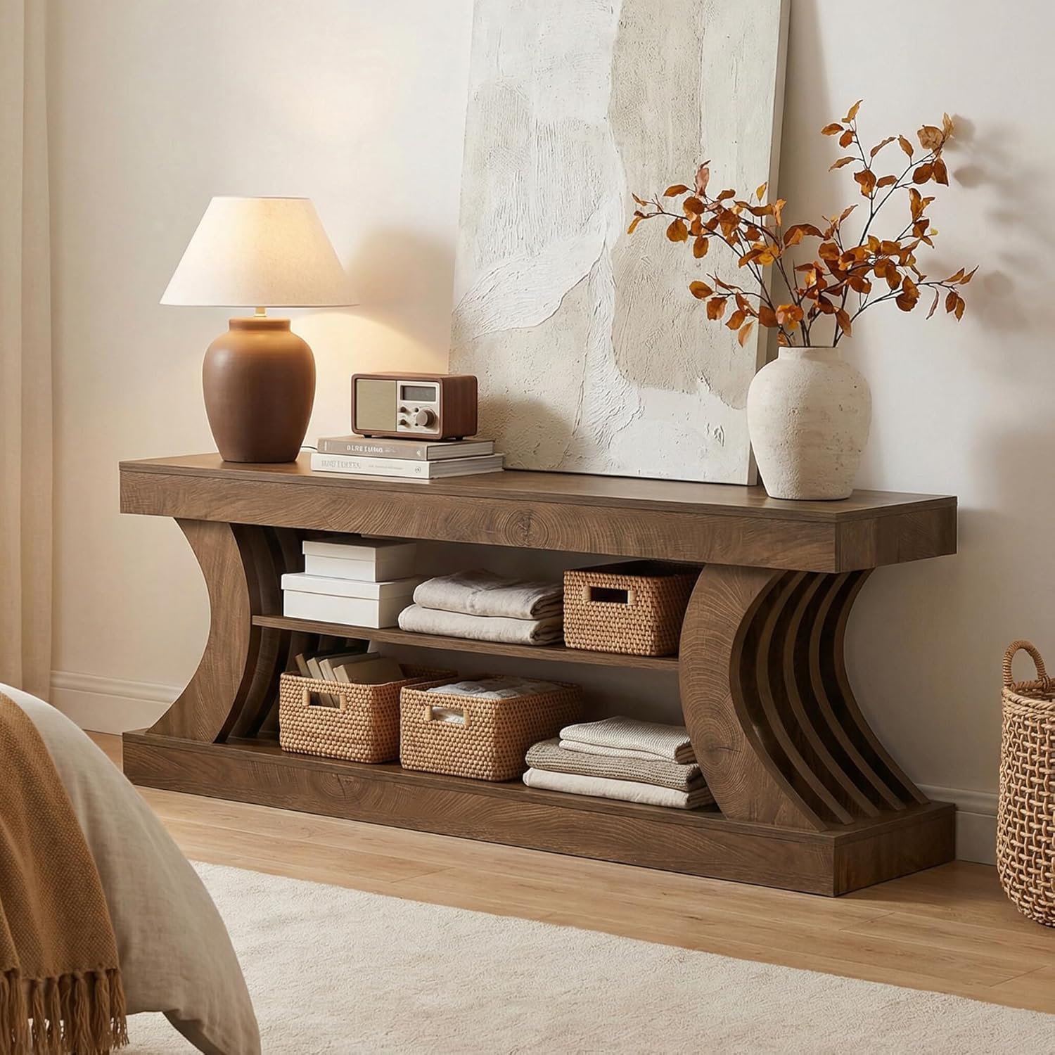 Tribesigns 63-Inch Farmhouse Entryway Console Table with Storage