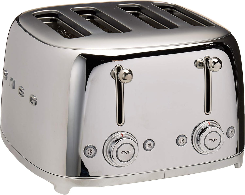 SMEG 4 Slice Toaster TSF03, Retro Stainless-Steel Toaster with Wide Slots for Bagels, 6 Browning Levels