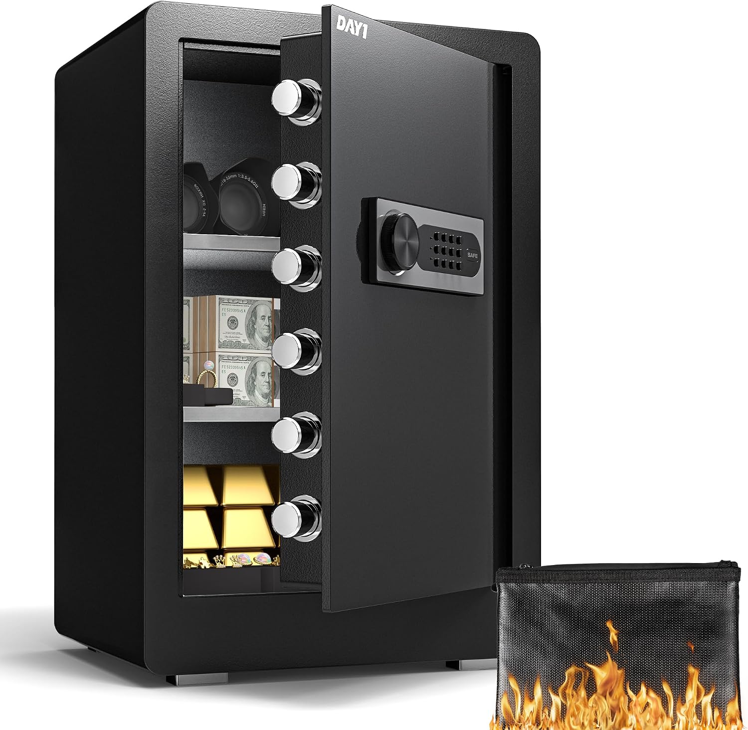 DAYI Safe Box, 3.0 Cubic Feet Home Safes with Fireproof Waterproof Bag, Security Safe for Money Cash Documents