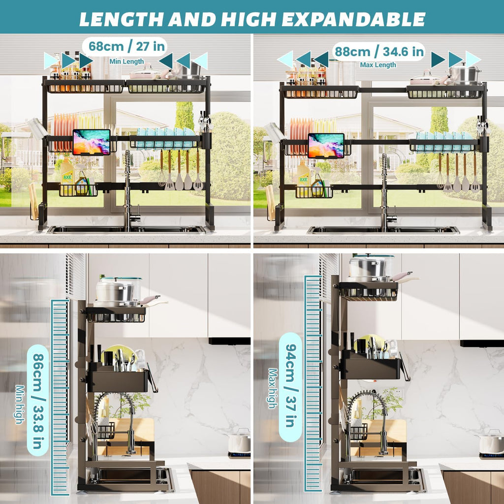 ADBIU Over The Sink Dish Drying Rack (Expandable Height and Length)