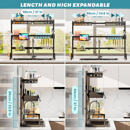 ADBIU Over The Sink Dish Drying Rack (Expandable Height and Length)