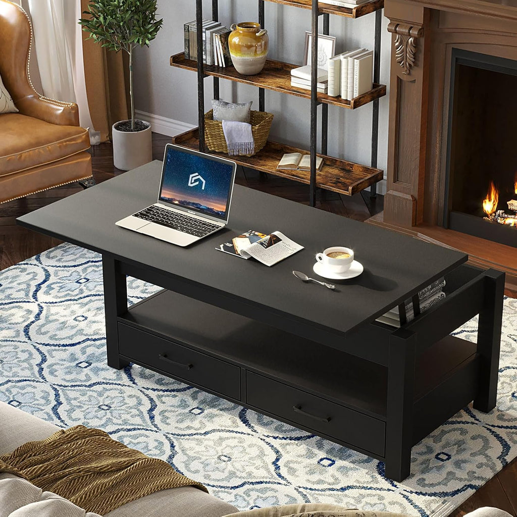 Rolanstar Coffee Table, Lift Top Coffee Table with Drawers and Hidden Compartment