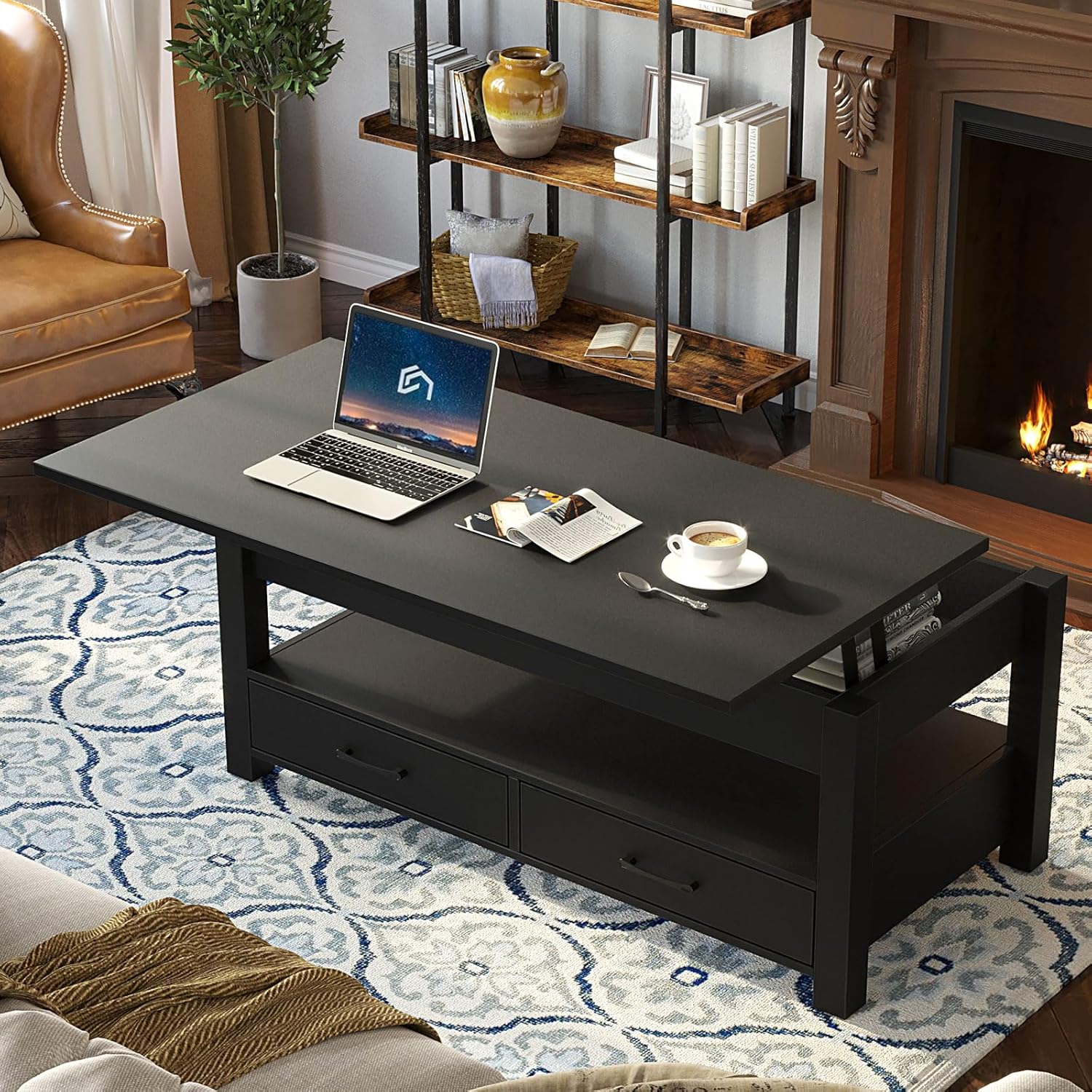 Rolanstar Coffee Table, Lift Top Coffee Table with Drawers and Hidden Compartment