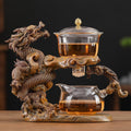 Glass Tea Infuser Set Magnetic Water Diversion Rotating Cover Bowl Semi Automatic