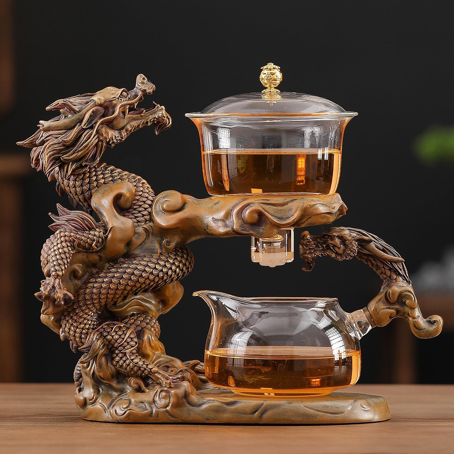 Glass Tea Infuser Set Magnetic Water Diversion Rotating Cover Bowl Semi Automatic