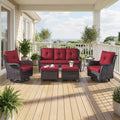 6 Piece Patio Furniture Set with Ottoman - All Weather Patio Conversation Set with 4 Inch Thick Cushions