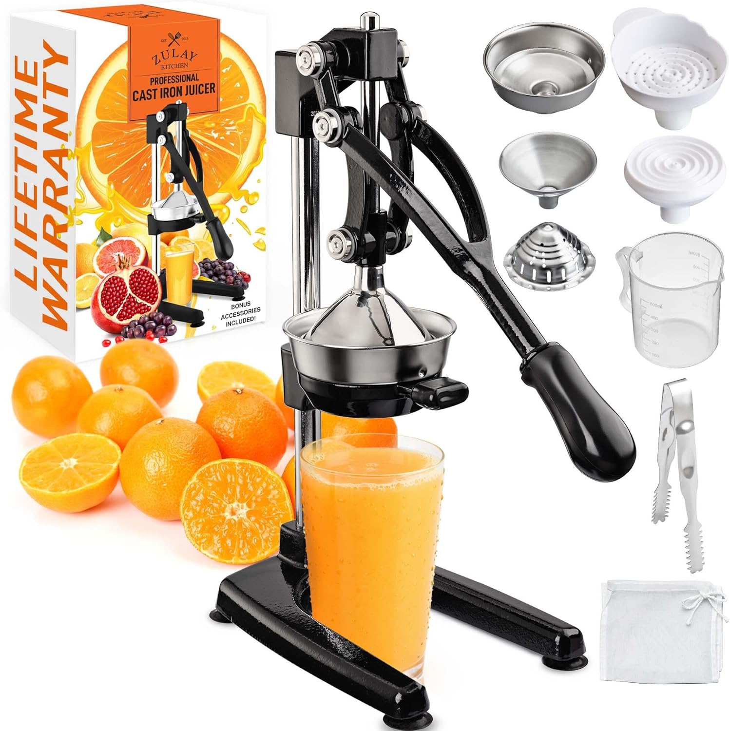 Zulay Kitchen Pulperizer 9 in 1 Cast Iron Juicer - Easy-to-Clean Heavy-Duty Manual Juicer with Presser