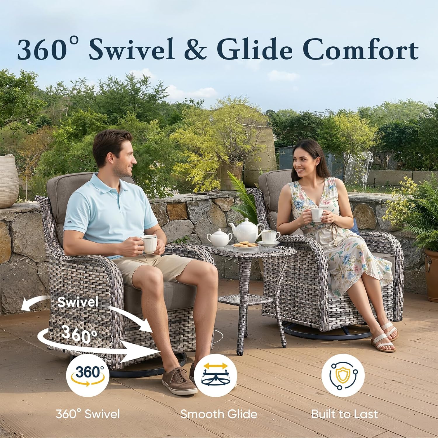 Luxury 6" Thick Cushioned 10 Pieces Patio Furniture Set with Outdoor Couch, Wicker Outdoor Conversation Set