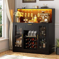 Unikito Wine Bar Cabinet with LED Light, Liquor Cabinet with Wine Rack and Glass Holder