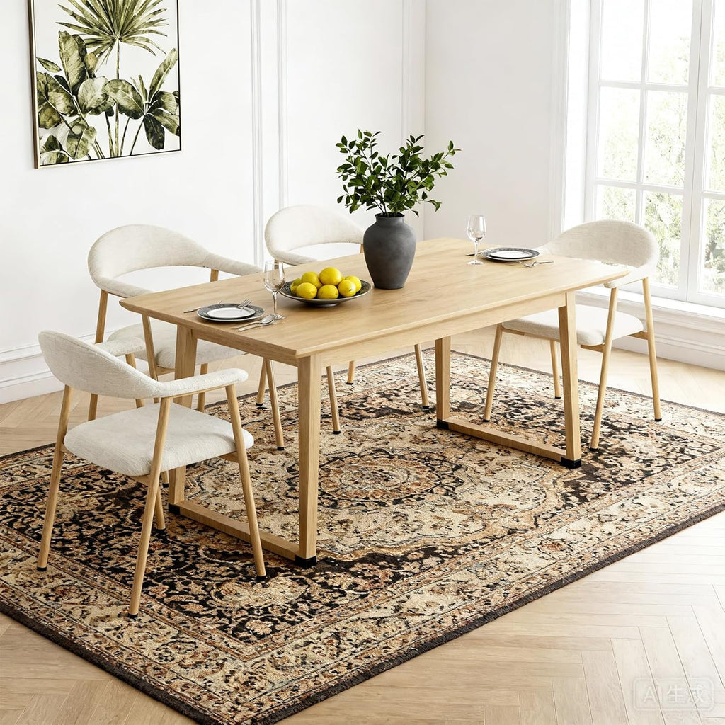 DUMOS Dining Chairs Set of 4, Linen Fabric Upholstered Kitchen Side Chairs with Curved Backrest