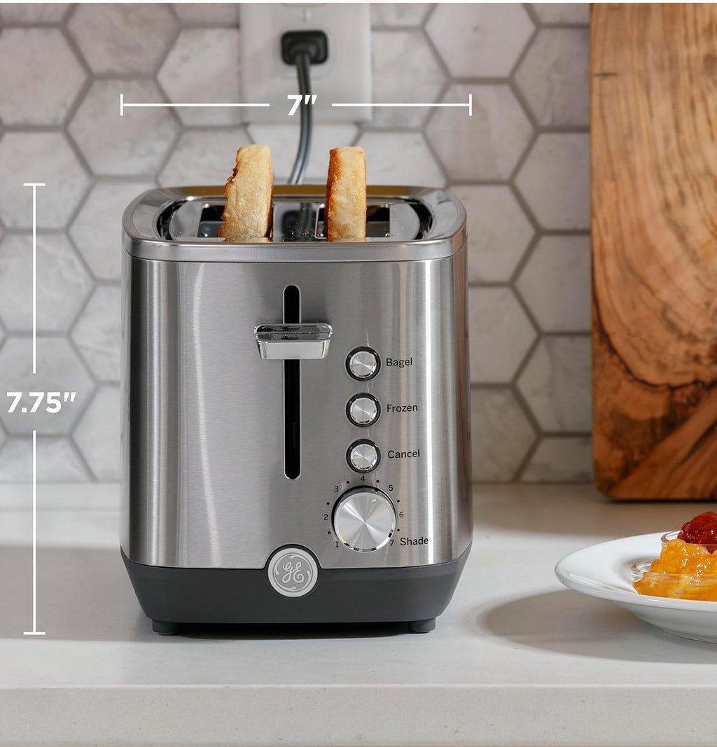 GE 2 Slice Stainless Steel Toaster, Extra Wide Slots for Toasting Bagels
