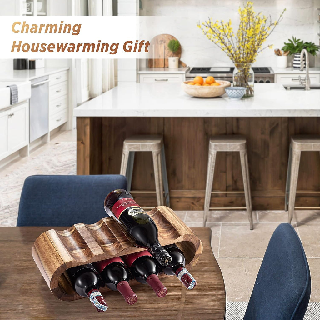 BLUEWEST Wooden Countertop Wine Rack – 8-Bottle Acacia Wine