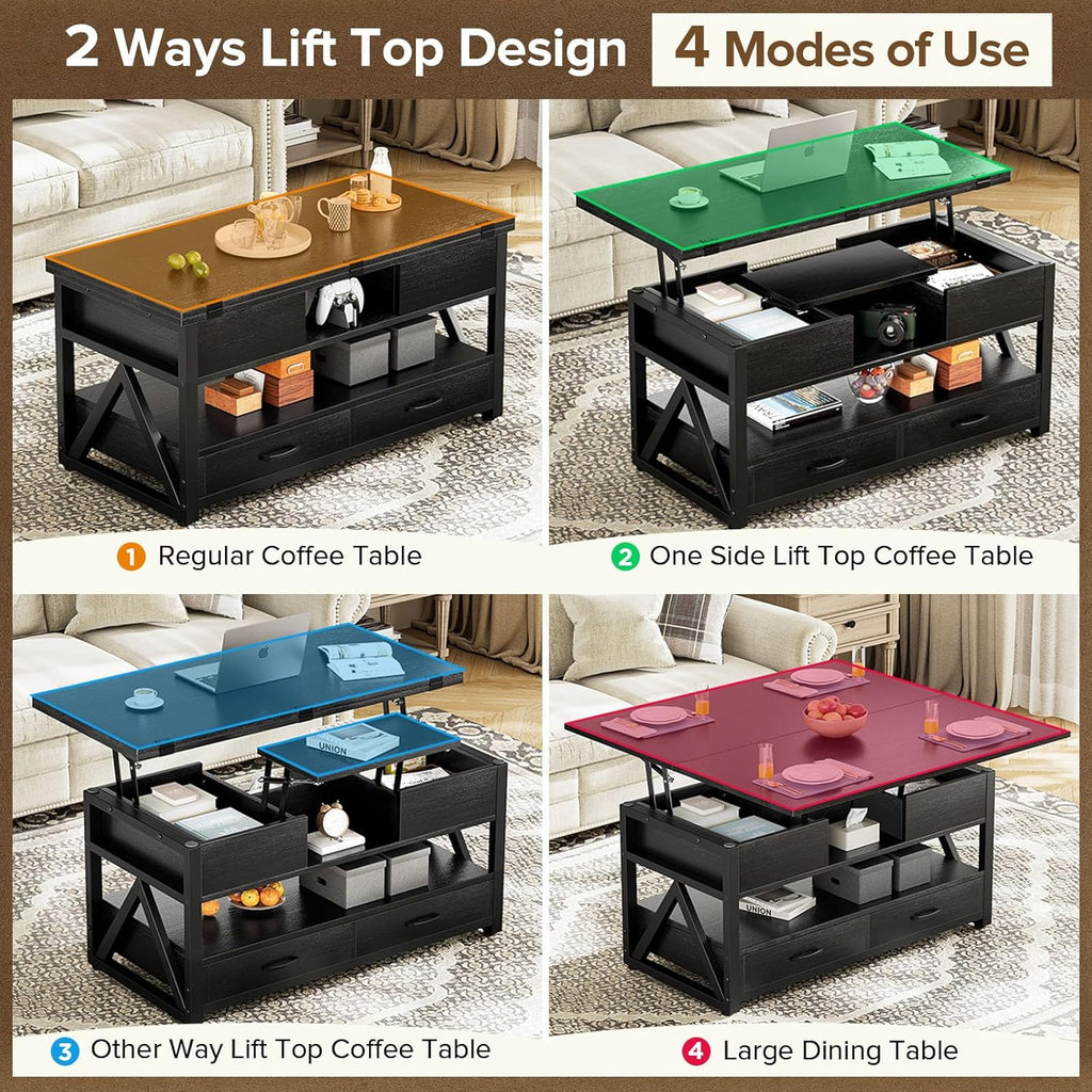 40" Lift Top Coffee Table,4 in 1 Multi-Function Lift Coffee Tables