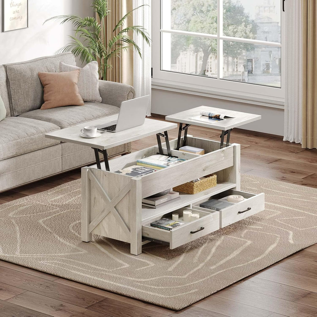 Seventable Coffee Table, 47.2" Lift Top Coffee Table with 2 Storage Drawers