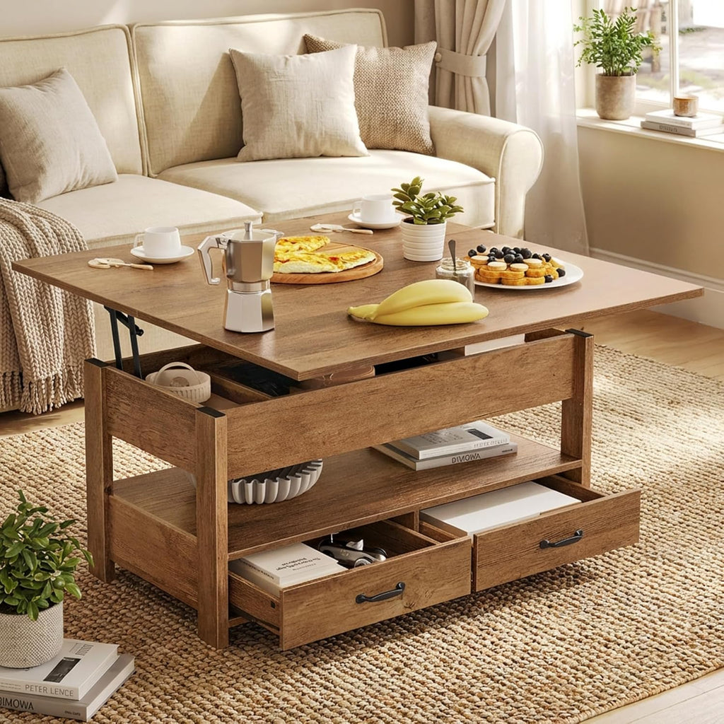 VASAGLE Coffee Table Lift Top, 3 in 1 Center Table with Storage