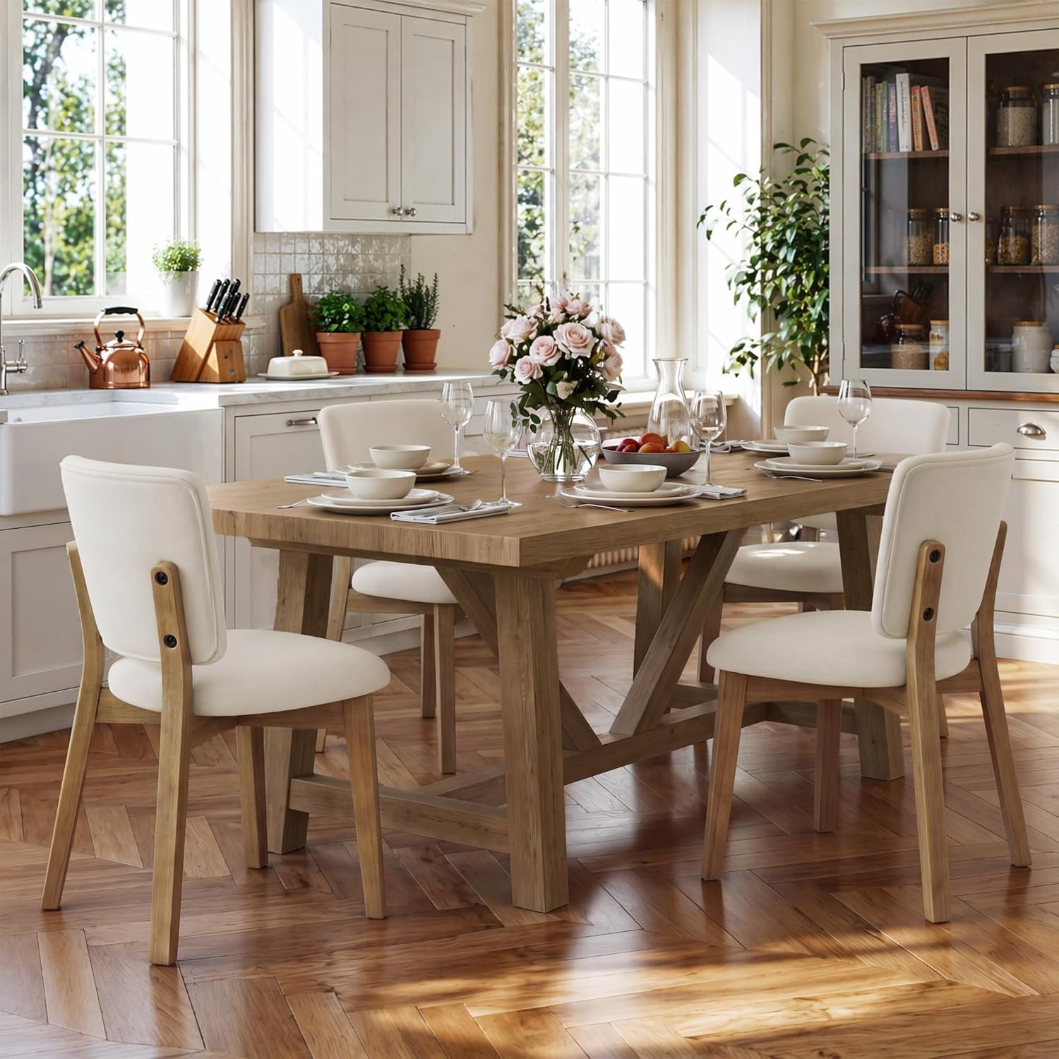 LUE BONA Wooden Dining Chairs Set of 4, Comfortable Wide Back Kitchen Side Chairs