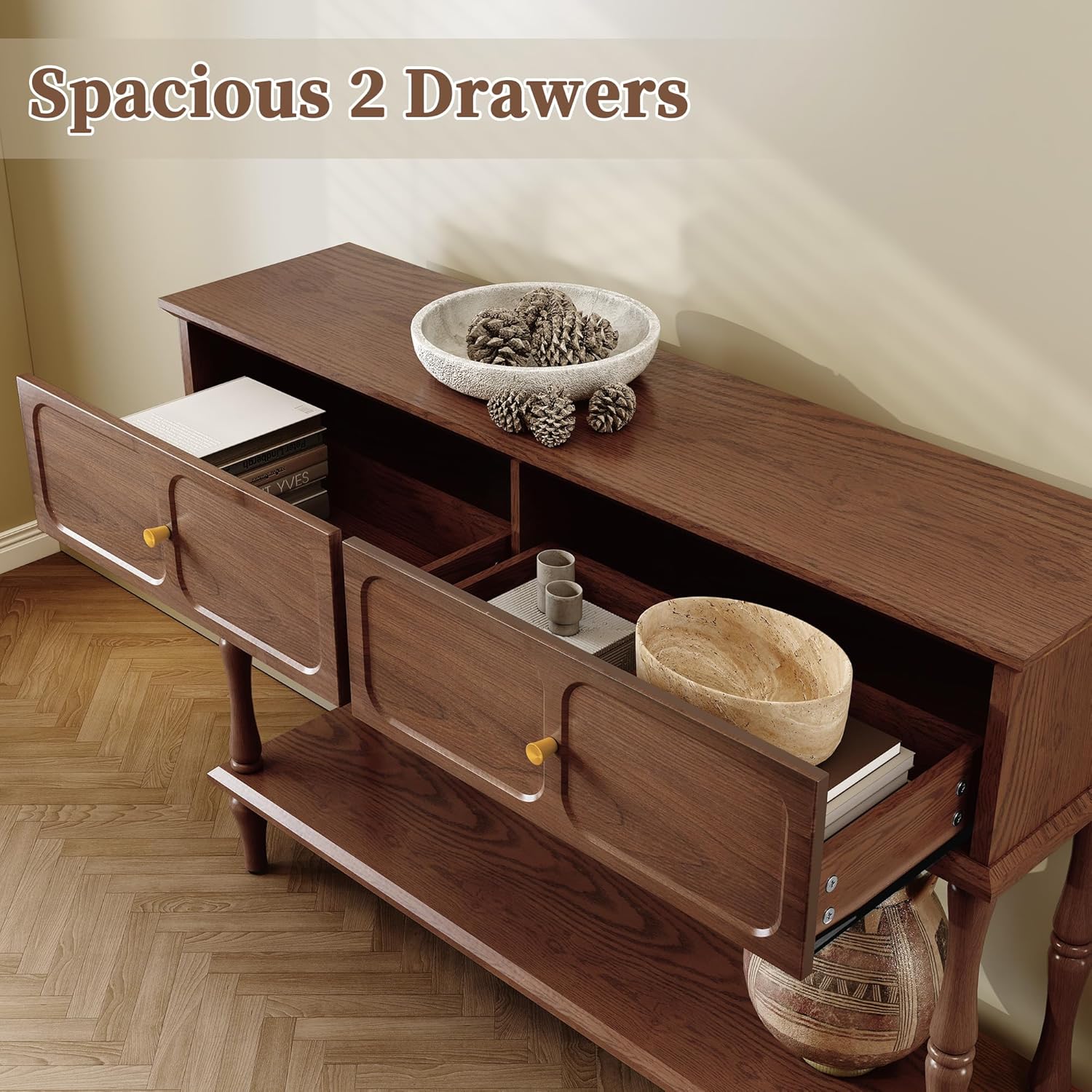 ARTPOWER Console Table with Drawers for Entryway, Mid-Century Entryway Table with Storage