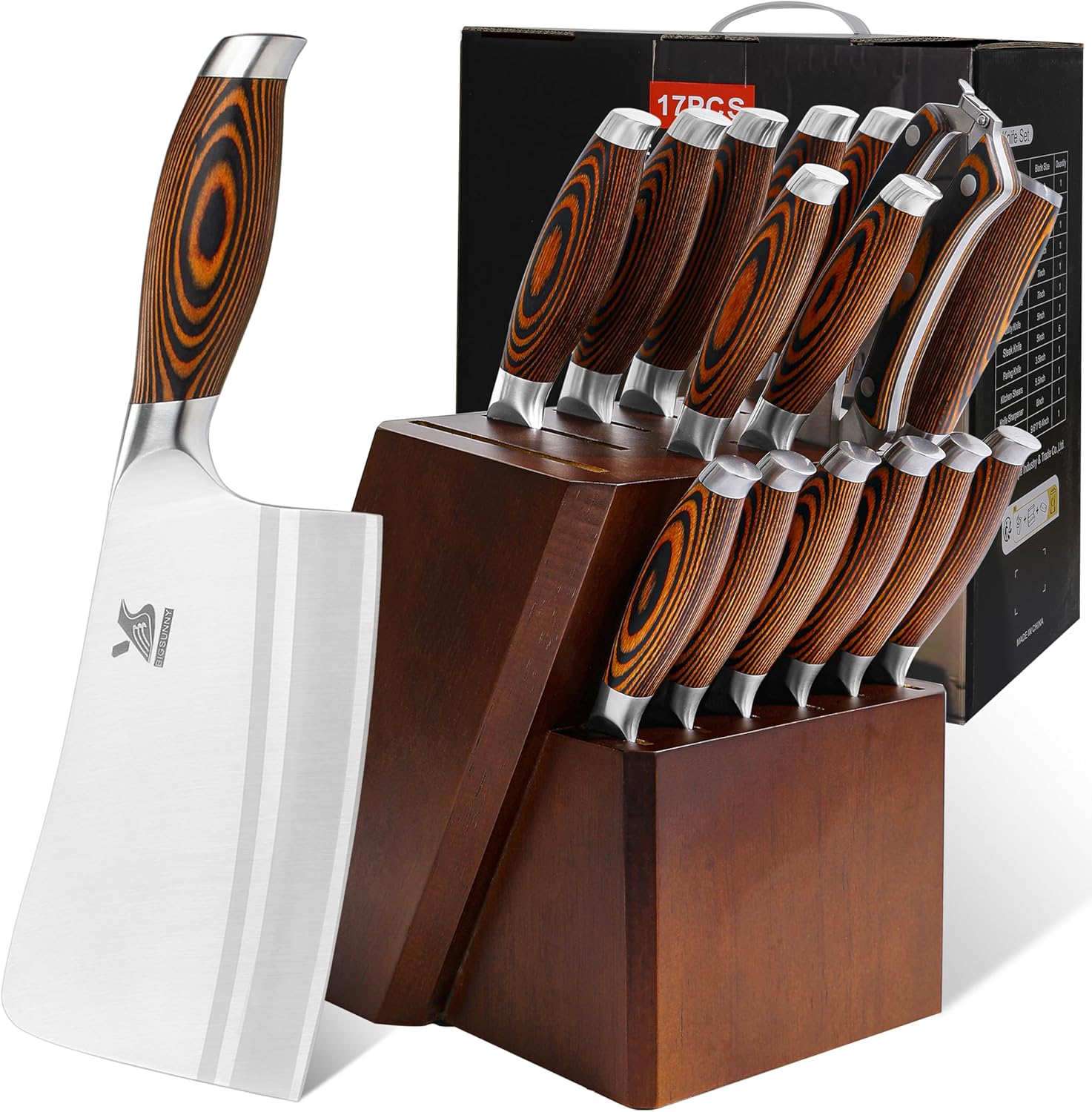 Knife Block Set 17-piece Knife Set with Wooden Block - German Steel