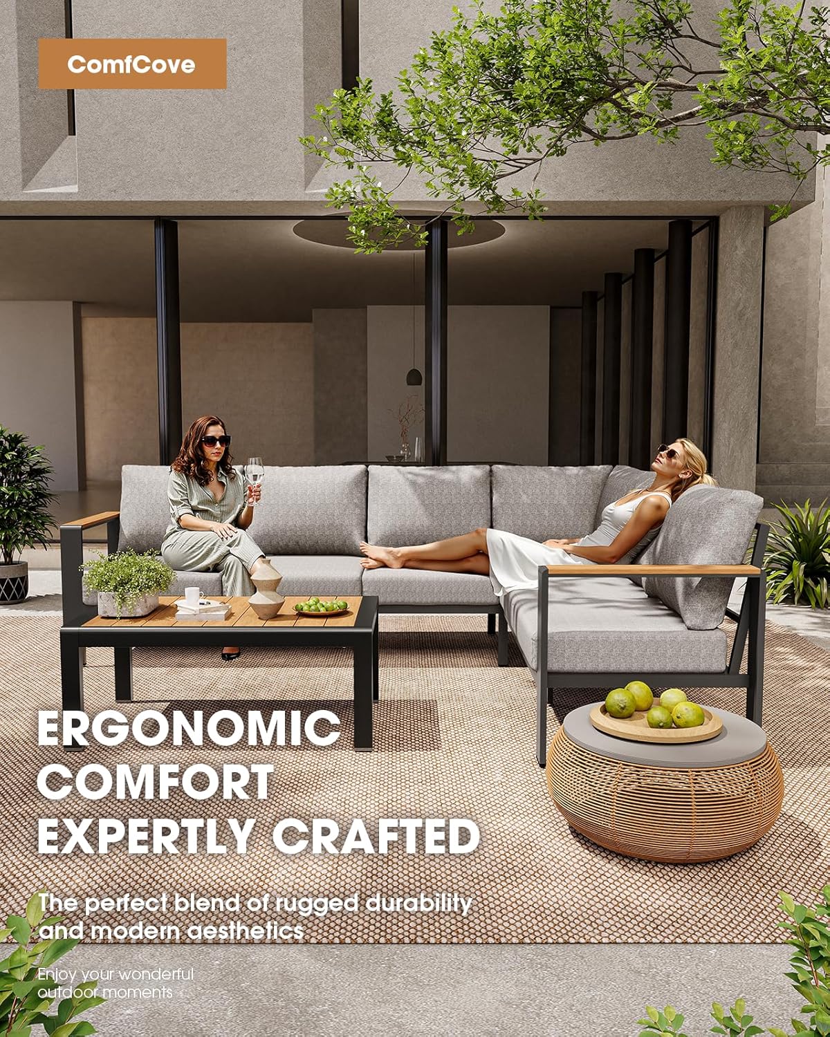 Aluminum Outdoor Patio Furniture Set 8 Seats, Outdoor Sectional Corner Sofa, Patio Conversation Sets