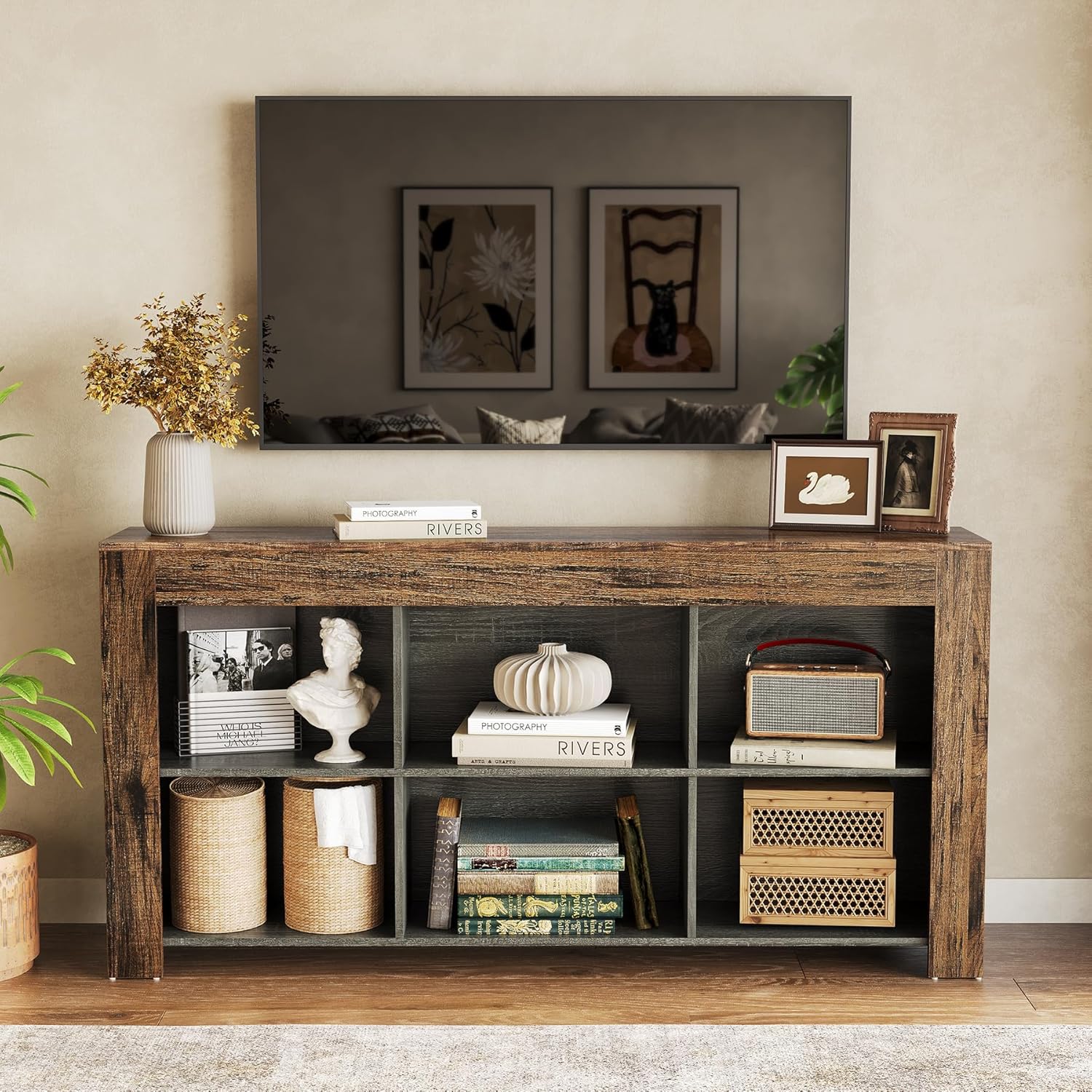 LITTLE TREE TV Stand with Storage, 63-Inch Entertainment Center with Shelves, Modern