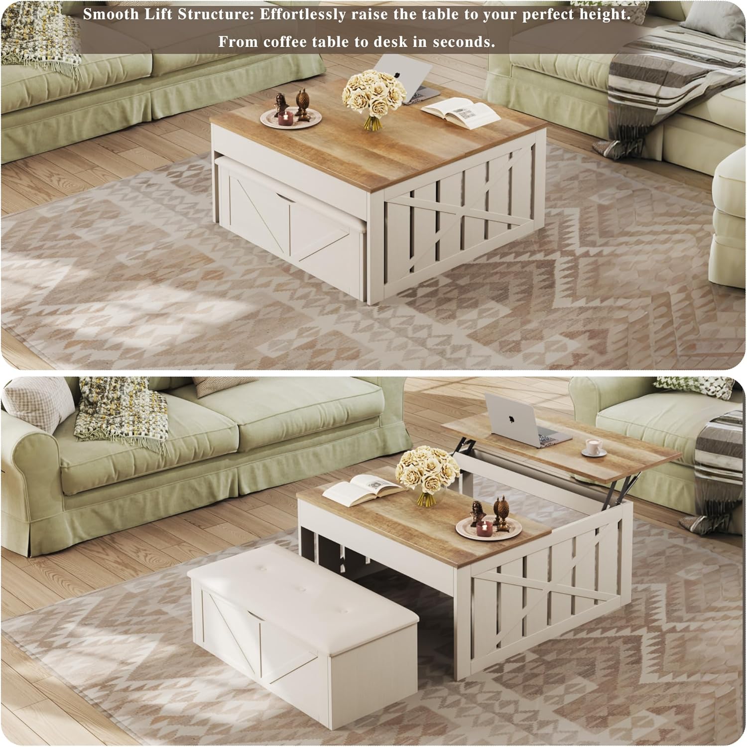 HUAHUU Lift Top Coffee Table with Storage Hidden Compartment, 31.5"