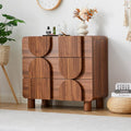 3 Drawer Dresser, Modern Fluted Wood Chest of Drawers, 31.5" Wide Walnut Nightstand with Anti-Tip Device