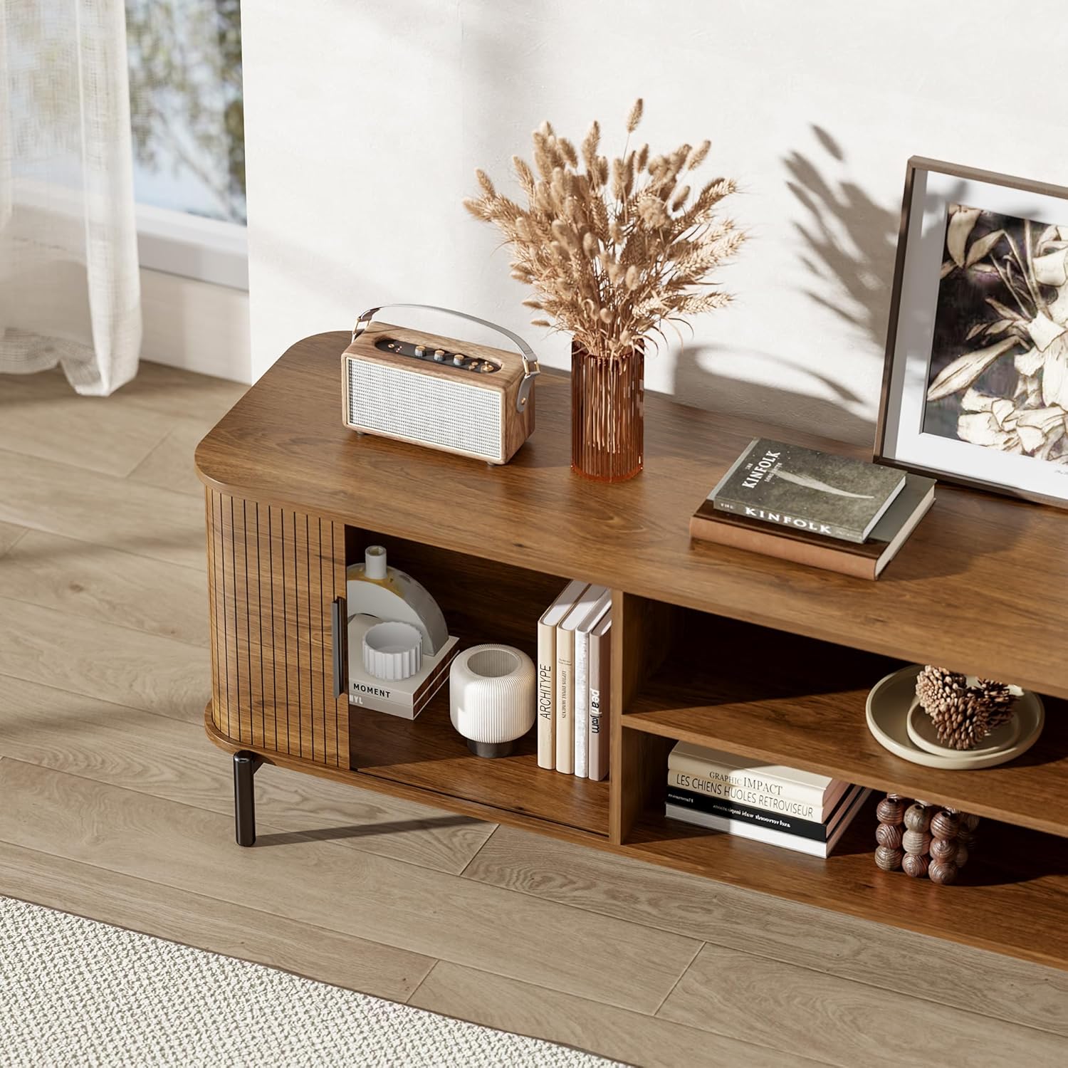 70" Mid-Century Fluted TV Stand with Storage, Modern Entertainment