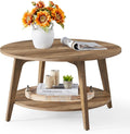 VASAGLE MAEZO Collection - Round Coffee Table, 2-Tier Center Table with Storage, Tapered Legs
