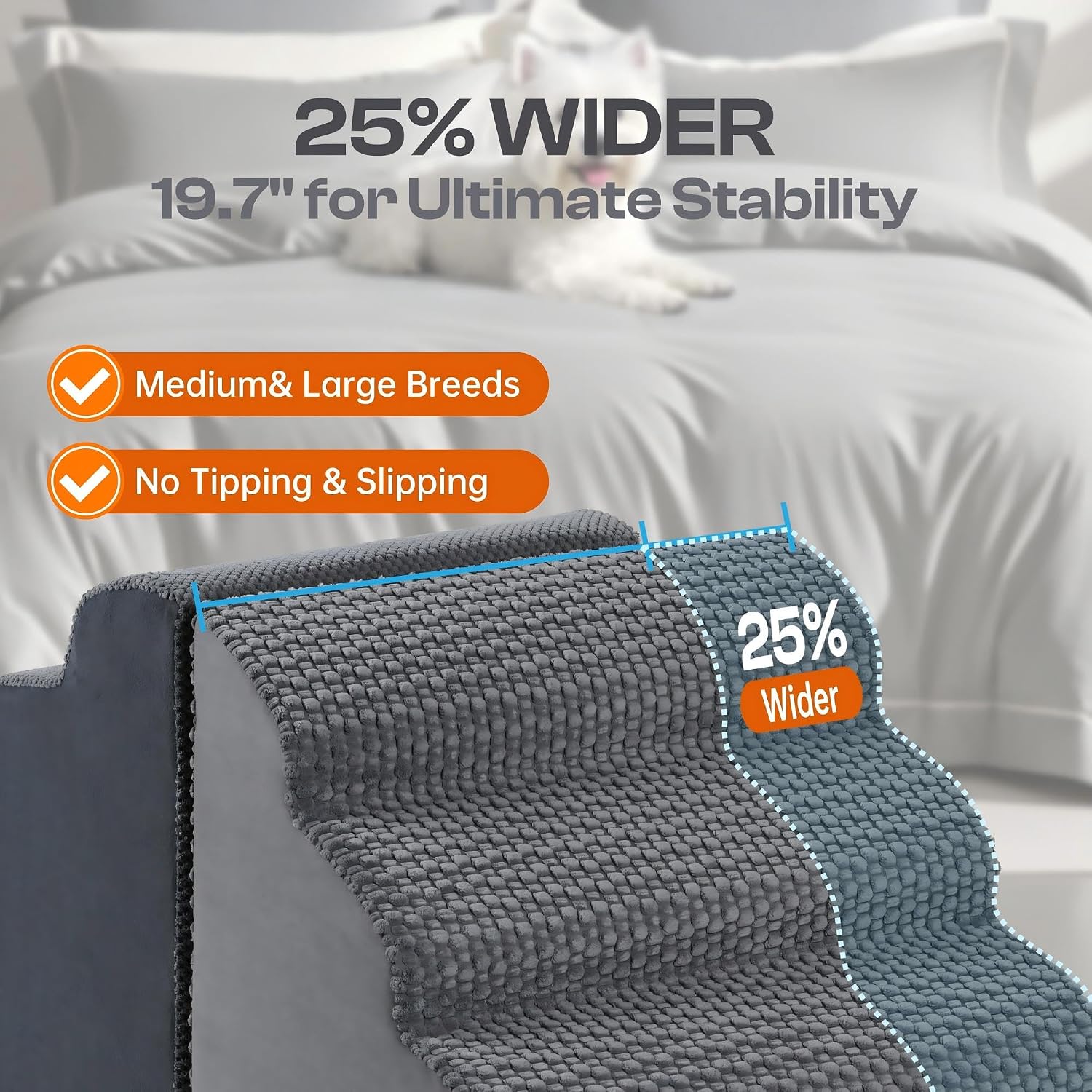 Extra Wide 4-Step Dog Stairs for Bed & Couch 18" H, More Stable Non-Slip Pet Steps