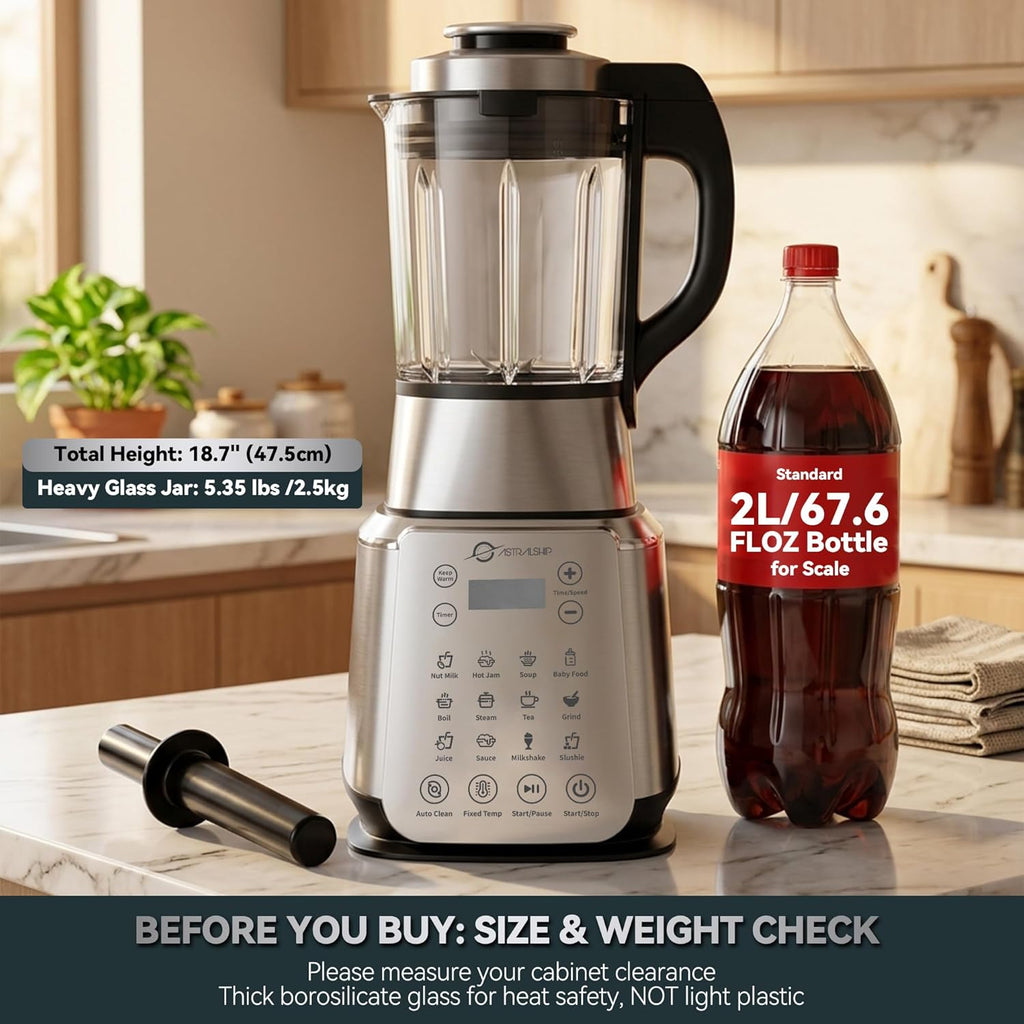 Glass Blenders for Kitchen – Stainless Steel Professional Blender for Smoothies 1500W Motor