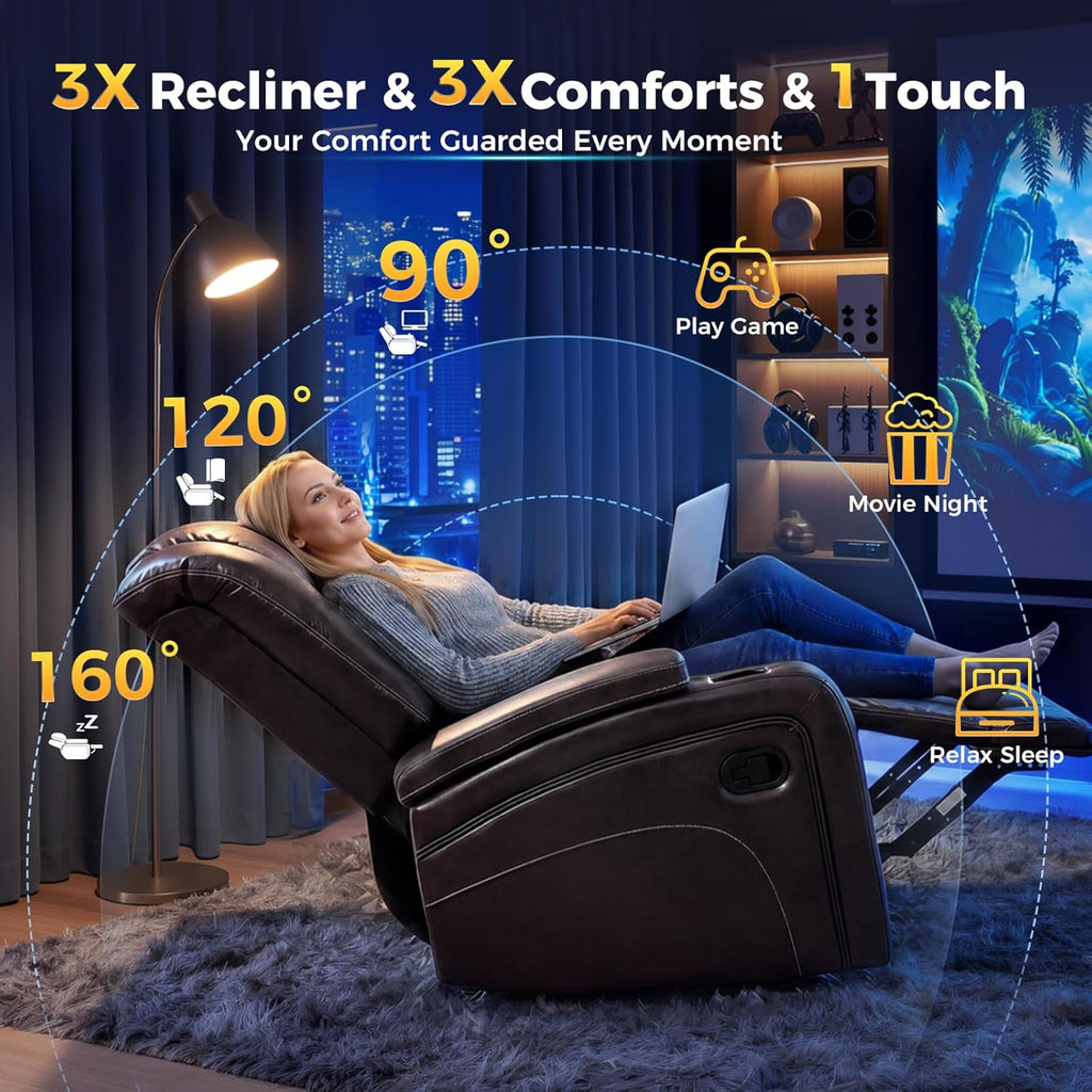 3 Seater Recliner Sofa, 3X Wall Hugger Reclining Sofa with Cup Holder & Light, Home Theater