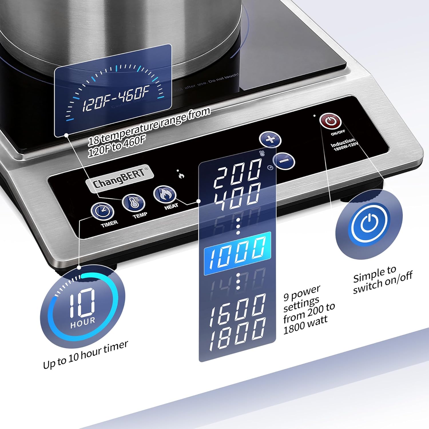 ChangBERT Induction Cooktop, Commercial Grade Portable Cooke