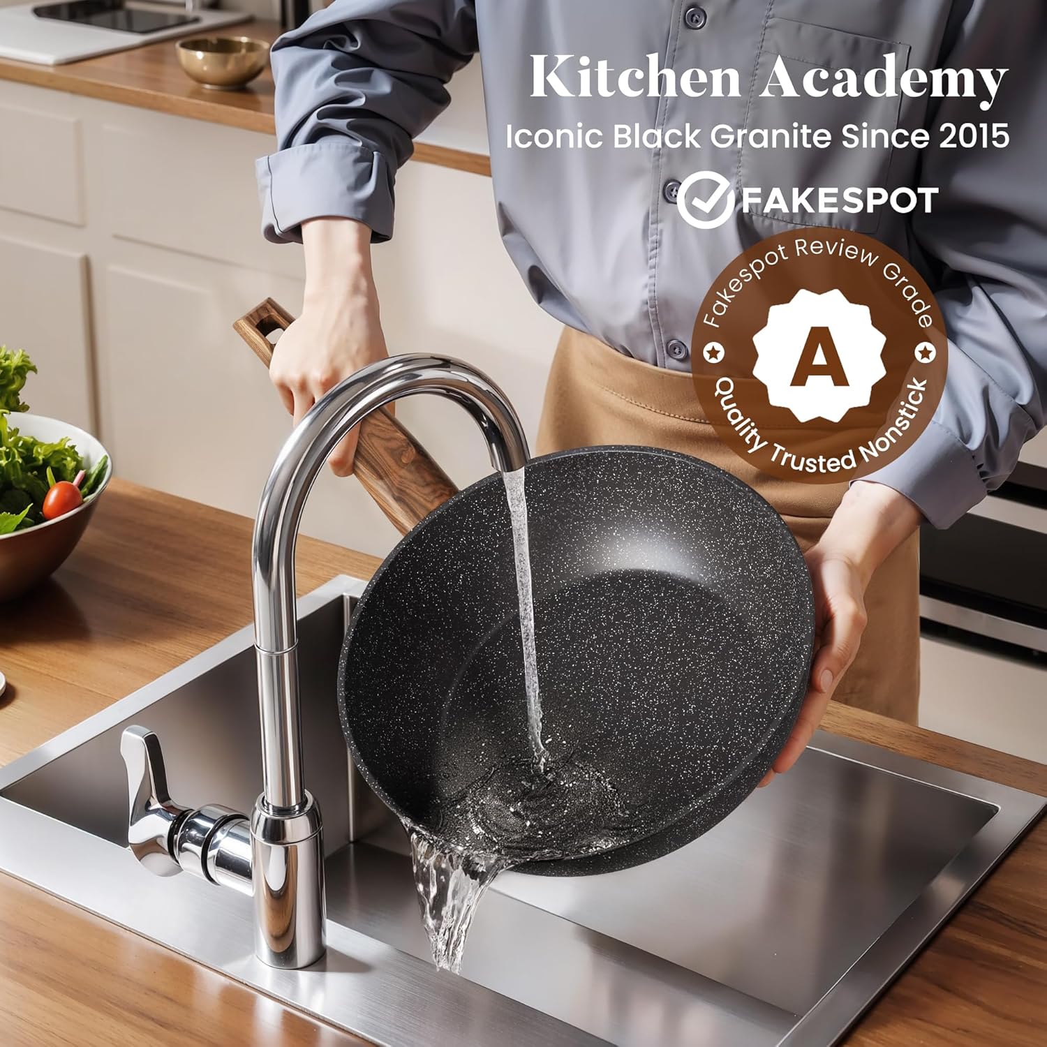 Kitchen Induction Cookware & Bakeware Set - 30 Piece Black Granite Cooking Pans Set