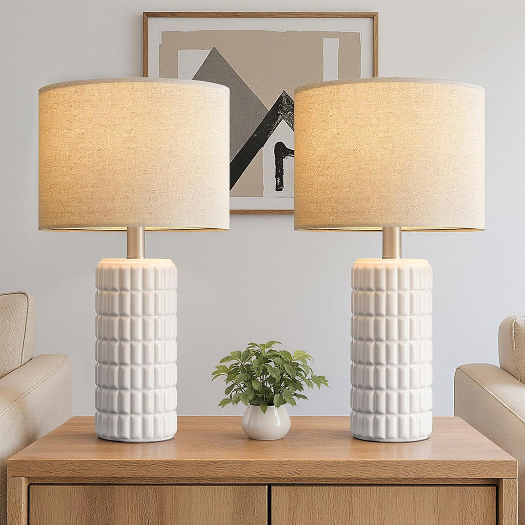 Seealle 23" Modern Ceramic Table Lamps Set of 2 - Table Lamps for Living Room