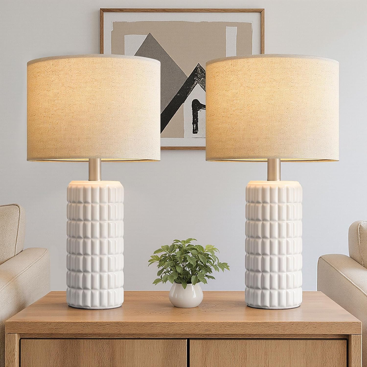 Seealle 23" Modern Ceramic Table Lamps Set of 2 - Table Lamps for Living Room