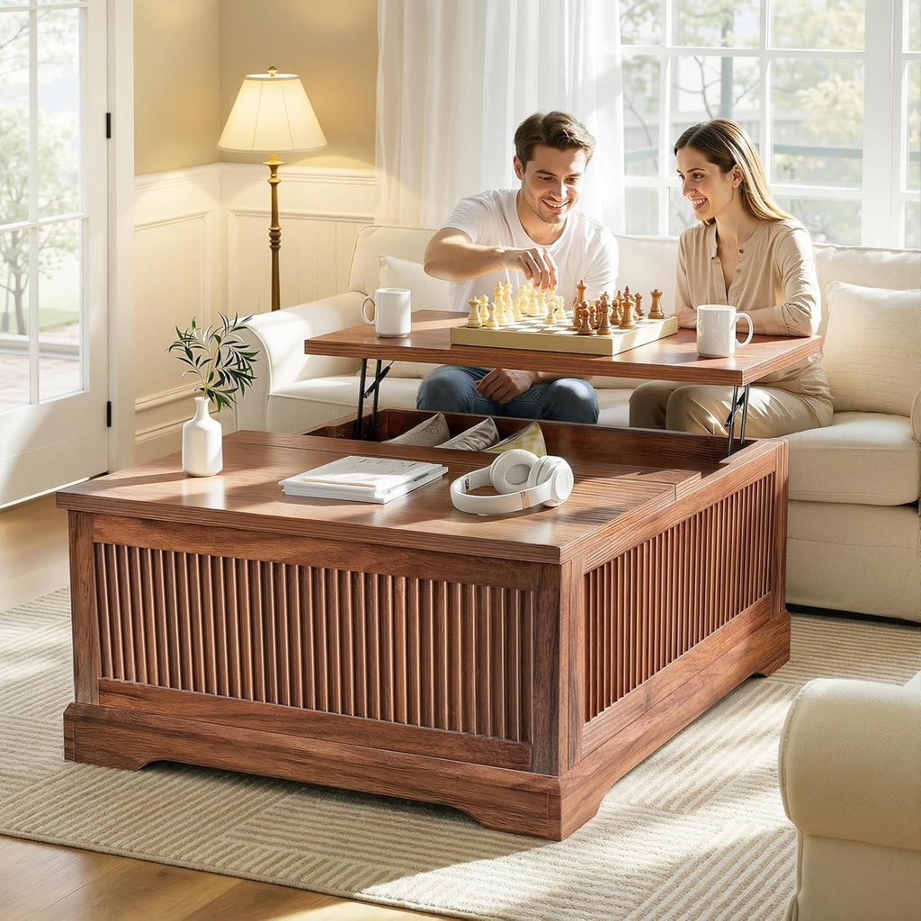 Lift Top Coffee Table with Storage, Fluted Coffee Tables with Lifting Top