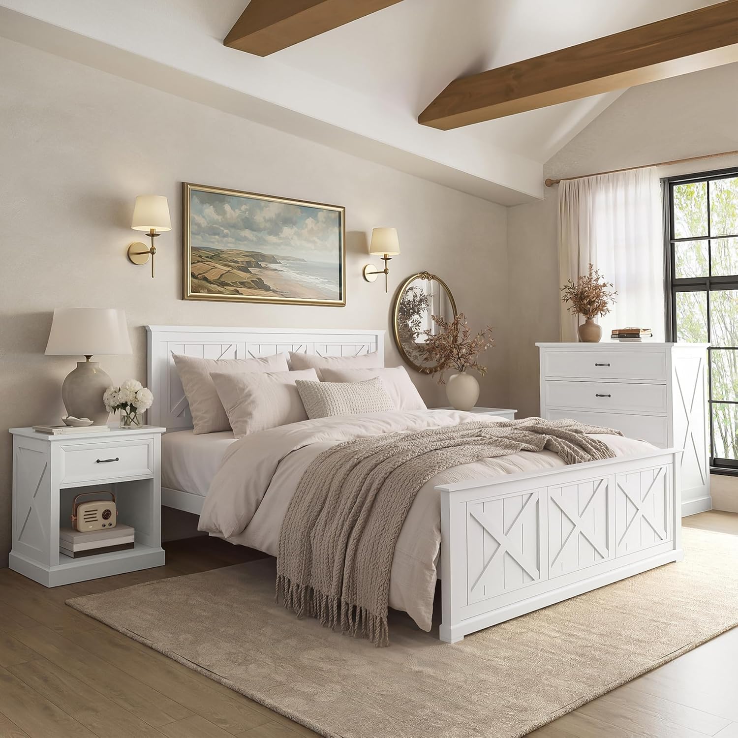 4 Piece Bedroom Set, Farmhouse Queen Size Bedroom Furniture Sets