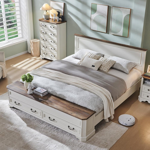 Aitjunz Farmhouse King Size Bed Frame with 51" Tall Headboard, Wood Platform Bed Frame with 20"