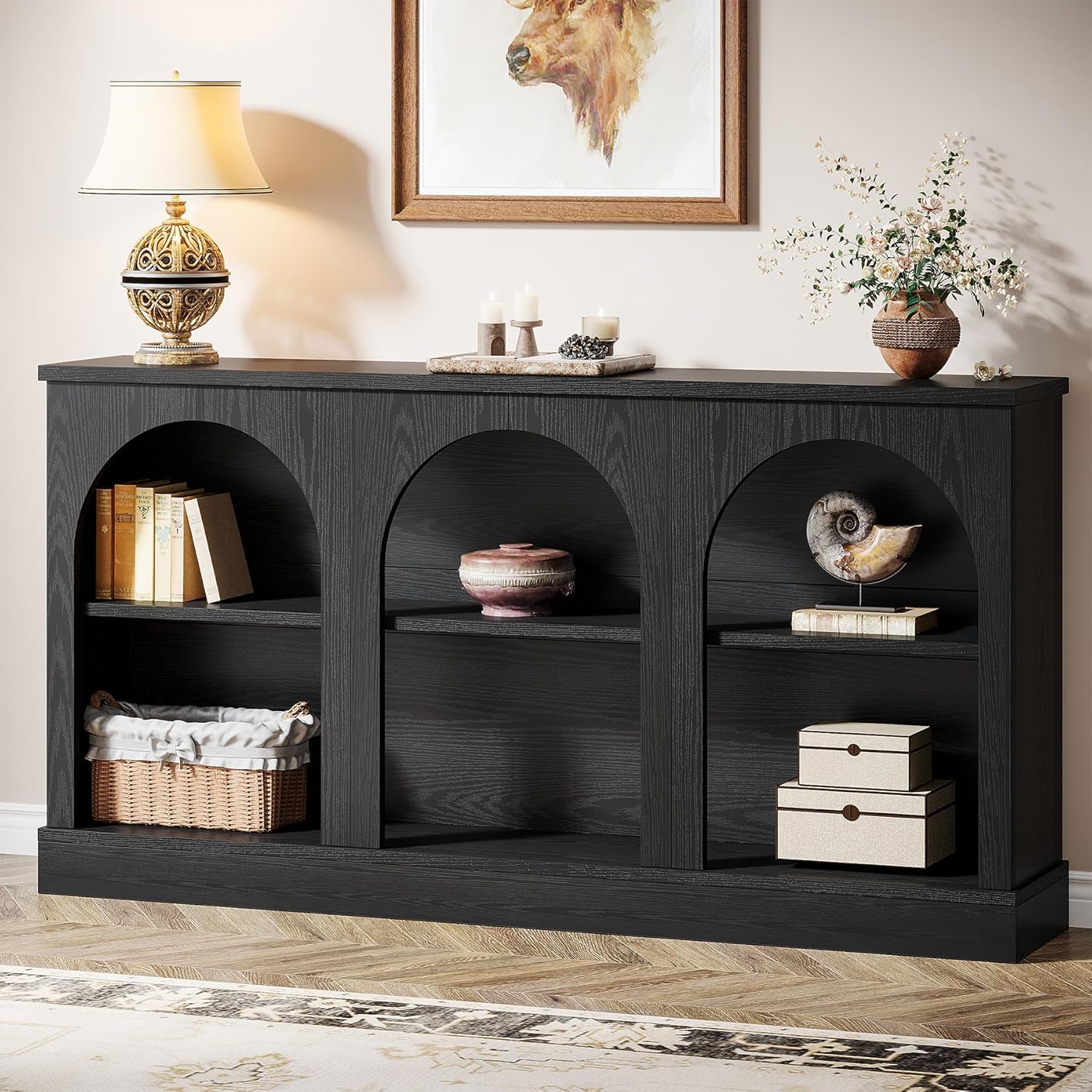 Tribesigns Farmhouse Console Table, 63-Inch Long Entryway Table with 3 Tier Storage, Wooden Rectangular
