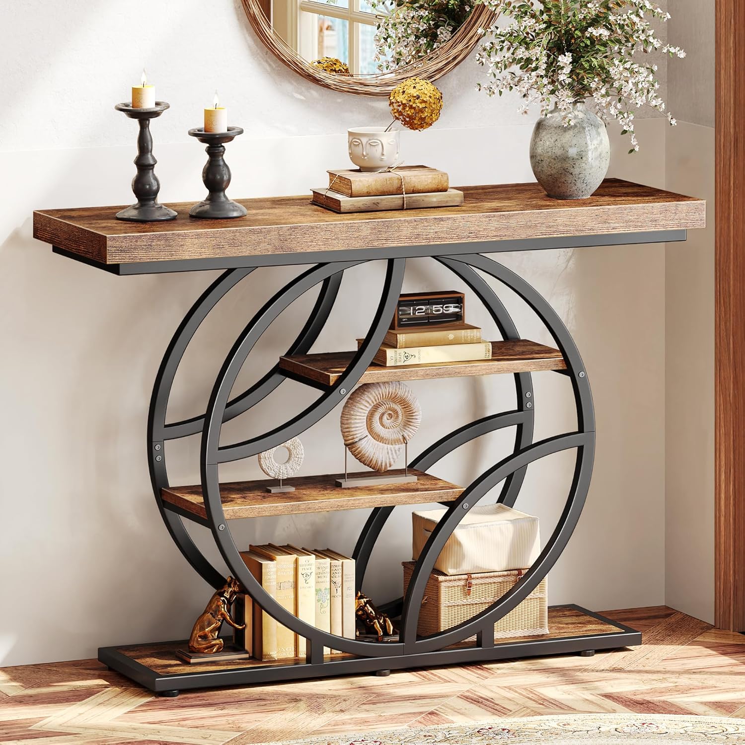 Huuger Modern Console Table, 41.3 Inch Sofa Table with Artistic Curved Metal Frame, Narrow Entryway Table