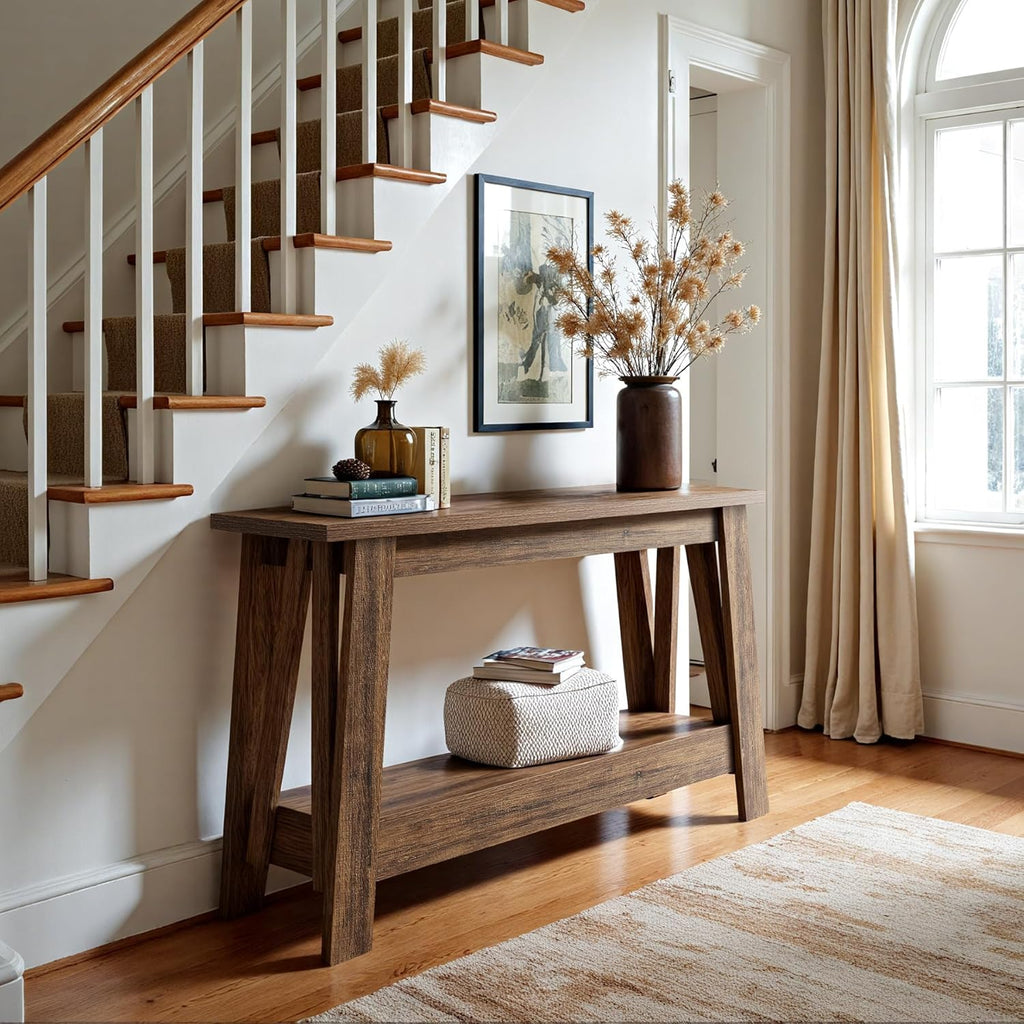 Tribesigns 41.3-Inch Farmhouse Entryway Table, 2-Tier Narrow Console Table Behind The Couch